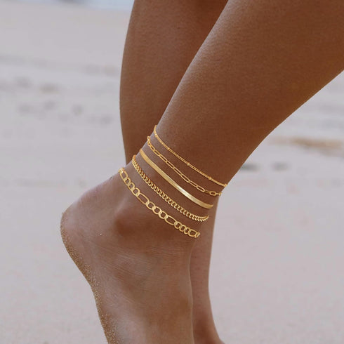 Gold Ankle Bracelets for Women, 14K Gold Anklets for Women Waterproof Snake Figaro Cuban Link Chain Anklets Set Chunky Thin Layered Dainty Anklet ...