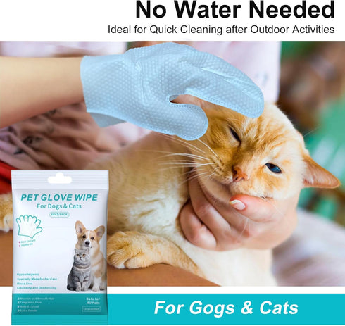 6PCS Cats & Dog Washing Gloves, Dog Wipes Cleaning Deodorizing Grooming Gloves, Rinse-Free Pet Wipes for Dogs & Cat Quick Cleaning after Outdoor A...