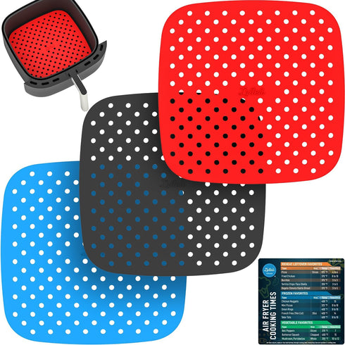 Reusable Silicone Air Fryer Liners with Air Fryer Magnetic Cheat Sheet, Easy Clean Air Fryer Accessories, Non Stick, AirFryer Accessory Parchment ...
