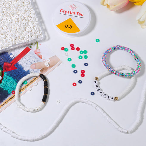 4000pcs White Clay Beads Bracelet Making Kit, 6mm Flat Round Polymer Clay Beads Spacer Heishi Beads for Jewelry Making Earring Necklace...