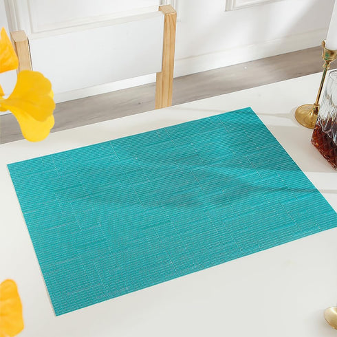 PIGCHCY Placemats,Washable Durable Vinyl Woven Table Mats,Elegant Heat Resistant Placemats for Dining Table Set of 6 (18 x 12 inches, Turquoise)...