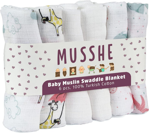 6 Pack Muslin Squares, Muslin Swaddle Blankets- Burb Cloths for Newborn - Baby Blanket, Baby Wrap for Boys & Girls -Absorbent & Breathable and Ide...
