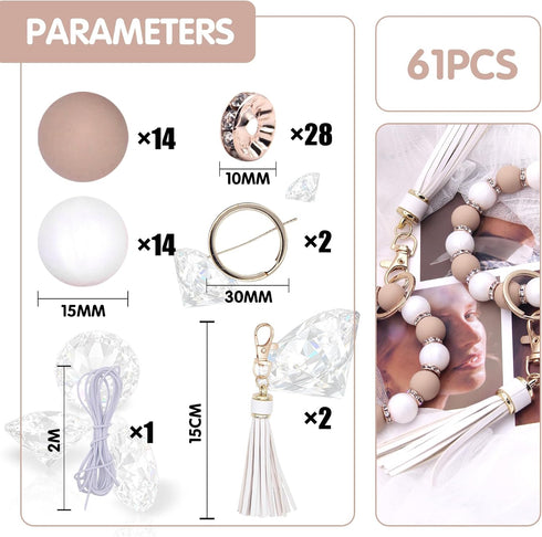 Silicone Beads for Keychain Making Kit,15mm Silicone Rubber Beads Bulk, Silicone Spacer Beads with Tassel for Jewelry Bracelets Making DIY Silicon...