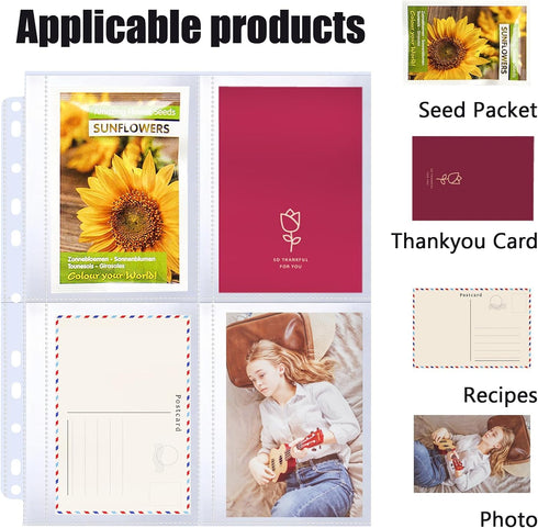 MUQING 30 Pack 120 Pockets Seed Packet Binder Sleeves, Garden Seed Storage Organizer Pages for 3 Ring Binder, Slot Size 3.5"x 5.5", Sleeves for Se...