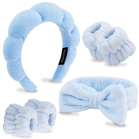 BULINGNA 6Pcs Spa Headband Wristband Set for Washing Face, Skincare Headband Bowknot Hairbands and Scrunchies Cuffs for Spa Yoga Sports Shower, Ha...