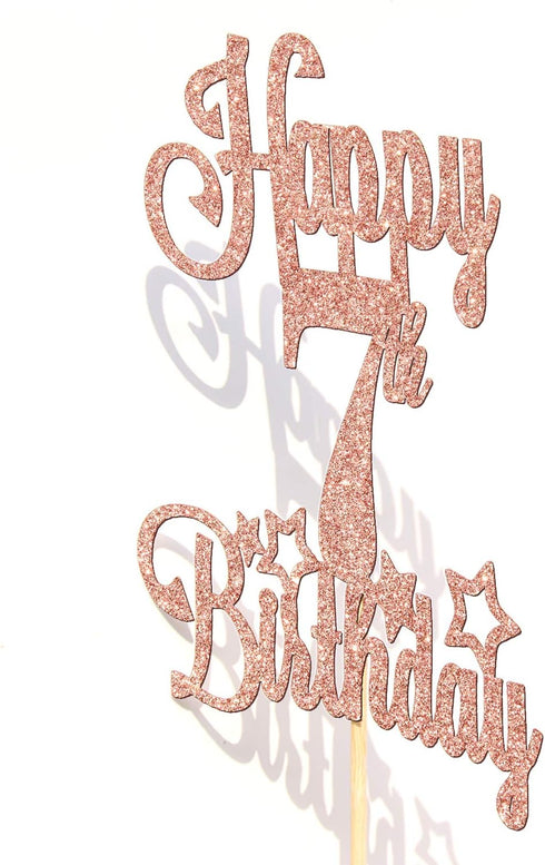 Happy 7th Birthday Cake Topper, Cheers to 7 Years, Hello 7, 7th Birthday Anniversary Party Decorations Rose Gold Glitter....