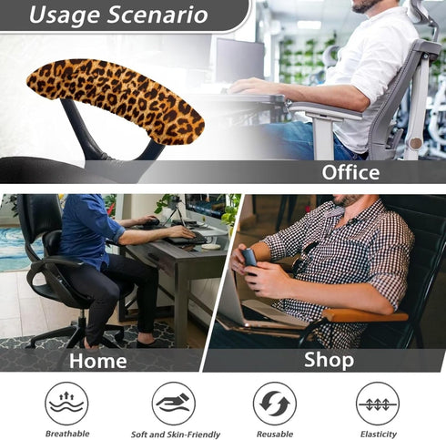 Brown Leopard Print 1 Pair Durable Office Chair Armrest Covers, Stain Resistant Nonslip Fabric Protect Cover for Computer Gaming Desk Rotating Cha...