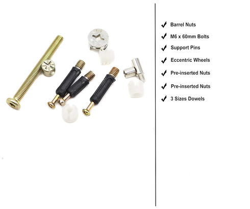 binifiMux 90pcs Crib Screws Furniture Cam Lock Connecting Screws Nuts Assortment Kit,Hex Socket Cap Screws/Cam Fitting/Dowel/Pre-Inserte for Cabin...