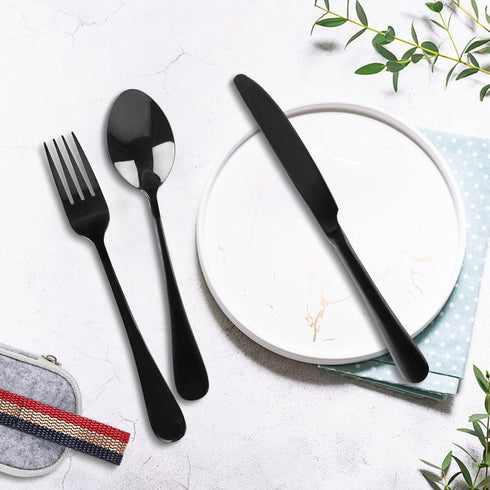 Travel Utensils with Case, 8Pcs Portable 304 Stainless Steel Flatware Set for Camping Picnic Office, Travel Camping Cutlery(Black)...