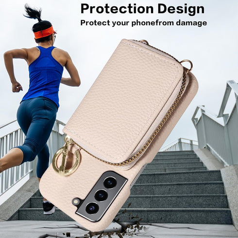 Furiet Wallet Case for Samsung Galaxy S21 5G 6.2 inch with Shoulder Strap Ring Buckle, Luxury PU Leather Zipper Flip Organ Purse, Credit Card Hold...