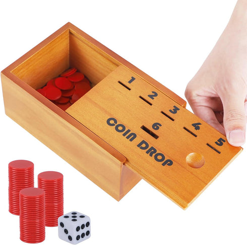 Juegoal Coin Drop Set, Pennies Dice Games for Kids and Adults, Wooden Tabletop Board Game Sets for 2-6 Player, Wood Penny Game Box Includes 48 Chi...