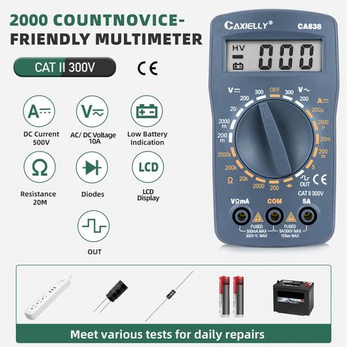 Electrical Test Kit with CAXIELLY Digital Multimeter Tester 2000 Count, Non contact Voltage Tester with Flashlight, Outlet Tester GFCI Test, Test ...