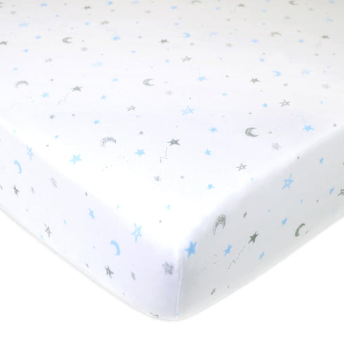 American Baby Company 100% Natural Cotton Fitted Crib Sheet 52" x 28" - Soft, Breathable, Hypoallergenic & Gentle Toddler Bed Sheet, Blue Stars an...