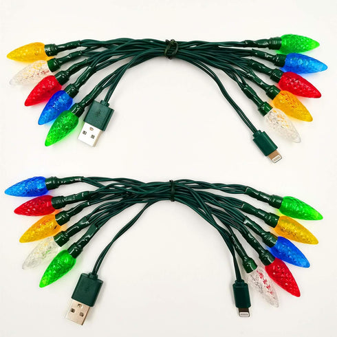 2 Pack KBG LED Christmas Lights Charging Cable, USB Charger Cord Multicolor 10LED 50inch Compatible with Phone 5,5s,6,6plus,6s,6s Plus,7,7plus,8,8...