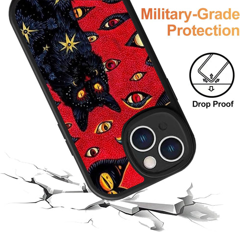 Black Cat Psychedelic Hippie Cat Phone Case for iPhone 15,Trippy Cute Cool Animal Cover for Teens Girls Women Men,Soft TPU Shockproof Full Protect...