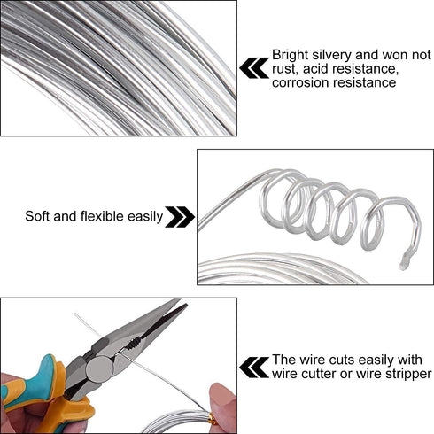 4 Pack 16 Gauge Aluminum Wire 131.2Ft Silver Aluminum Wire 1.5mm Metal Craft Armature Bendable Wires Metal 16 Gauge Wires for Jewelry Making Craft...