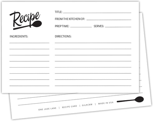 Black and White Recipe Cards 4x6 Double Sided - Set of 50 Premium Cards, Maximum Writing Space - Great for bridal shower....