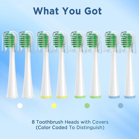 Replacement Toothbrush Heads for Waterpik Sonic Fusion (SF-01 / SF-02 / SF-03 / SF-04), Compact, with Covers, 8 Count, White...
