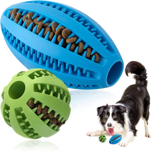 2 Pack Dogs Teething Chew Balls, Interactive Puzzle Dogs Toys for Clean Teeth and Training, Dog Balls for Puppy & Medium Dog (1 Blue +1 Green)...