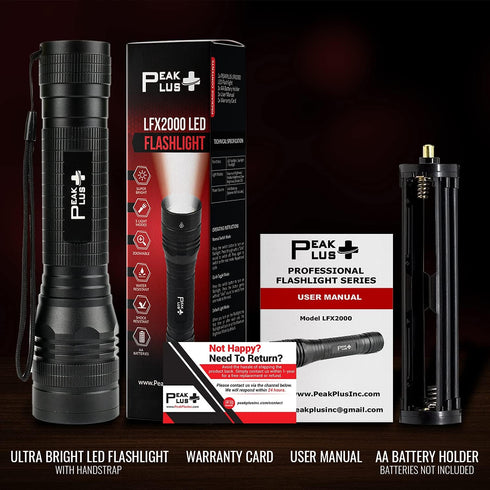 PeakPlus High Powered LED Flashlight LFX2000, Brightest High Lumen Light with 5 Modes, Zoomable and Water Resistant, Best Flashlights for Camping,...
