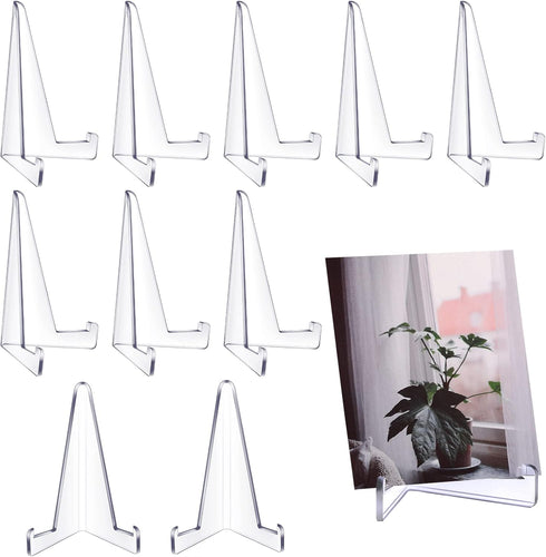Bucherry 10 Packs Acrylic Easel Stands Mini Coin Display Easel Holder Mini Easel Stand Acrylic Stand for Display Place Card Holders Card Stands fo...