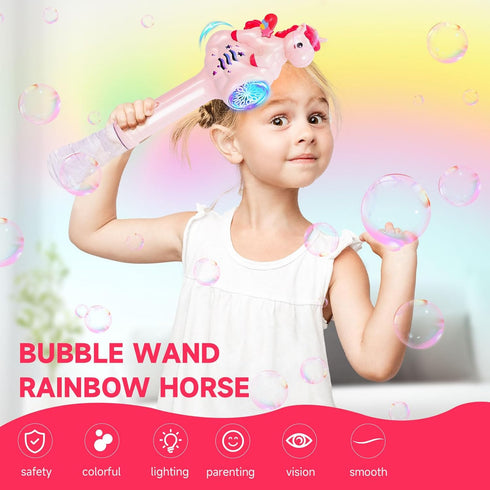 Bubble Wand for Kids, Rainbow Horse Bubble Machine Blower Maker Toys with Light, Outdoor Party Birthday Gifts for 1 2 3 4 5 6+ Years Old Toddlers ...
