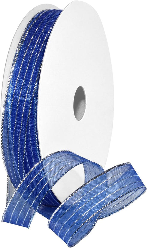 Morex Ribbon 1401.03/50-714 Metallic Harmony Ribbon, 5/8" x 50 yd, Blue/Silver...