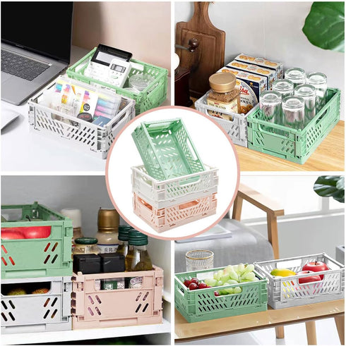 3 Pack Mini Plastic Storage Basket for Shelf Organizing,Collapsible Crate Folding Storage Bin for Desk Organizer Stackable Containers for Home Kit...
