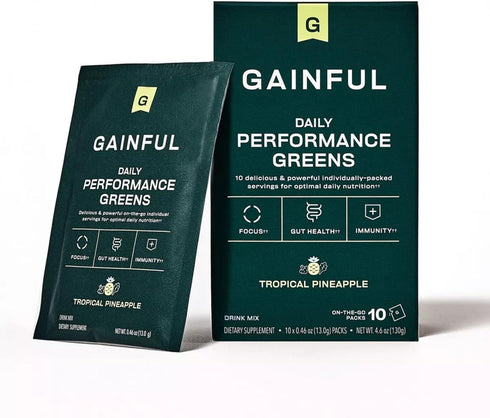 Gainful Daily Performance Greens Powder, Gut Health, Energy, Focus and Immune Support with L Theanine, Organic Greens, Chlorella, Ginger, Green + ...