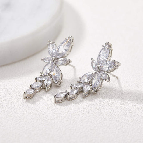 SWEETV Marquise Cubic Zirconia Bridal Earrings, Elegant Wedding Earrings for Brides Bridesmaids, Crystal Formal Drop Earrings for Women Jewelry Gi...