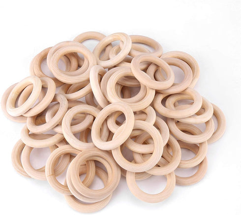 50pcs Wood Rings Circle Unfinished Wooden Round Rings Wood Craft Pendant Connectors for Jewelry Making...