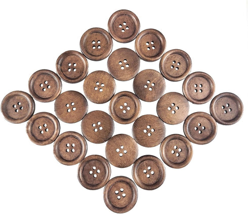 50 Pcs Classic Wooden Buttons, 1-Inch (25mm) Diameter - Brown,for Sewing Projects...