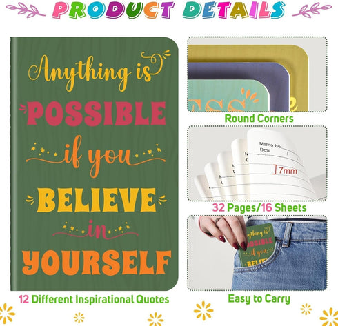 12 Pcs Mini Inspirational Notebooks Bulk with 12 Pcs Colorful Pens, Small Pocket Journal Notepads Set, Motivational Bulk Gifts for Women Men Teach...