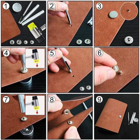 Qfun 120 Set Snap Fasteners Kit for Leather 12mm Metal Button Snaps Press Studs with 4 Setter Tools, 1 hammer, 4 Color Leather Snaps for Clothes, ...