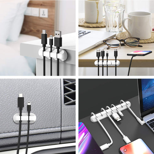 White Cable Clips, Cord Organizer Cable Management, Cable Organizers USB Cable Holder Wire Organizer Cord Clips, 2 Packs Cable Straps for Desk Car...