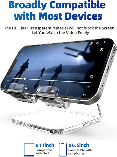 TOPGO Acrylic Cell Phone Stand, Clear Phone Holder for Office Desk, Vanity, Kitchen, Bedside Table, Compatible with iPhone/Smartphones/iPad/Switch...