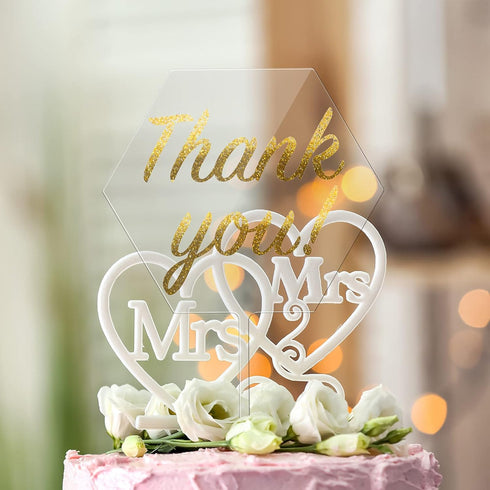 Yalikop 2 Pieces Acrylic Cake Topper Blank Clear DIY Birthday Personalized DIY Cake Topper for Custom Wedding Birthday Festival Party(Hexagon Styl...