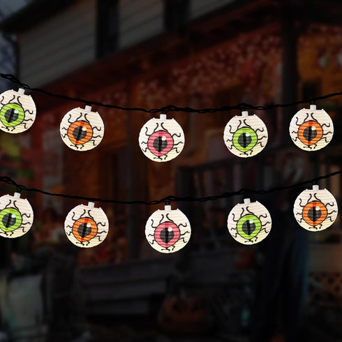 Halloween Eyeball Lantern String Lights, 8.5Ft Spooky Lantern LED Lights with 10 Novelty Eyeball Printed Lanterns for Halloween Hunting Party Outd...