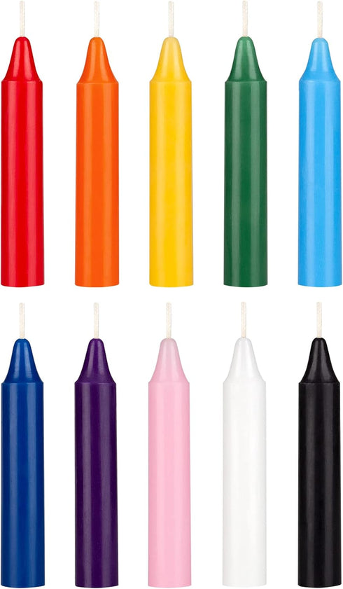 Mega Candles 10 pcs Unscented Assorted Color Exquisite Mini Taper Spell Candles, 4 Inch Tall x 3/4 Inch Diameter, Magic Chimes, Enchantment, Casti...