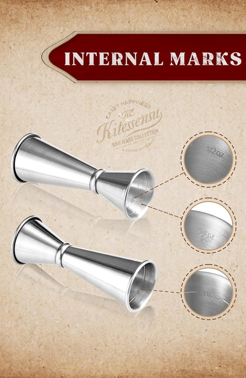 KITESSENSU Jigger for Bartending, Japanese Jigger 2 oz 1 oz with Measurements Inside, 18/8 Stainless Steel Cocktail Jiggers...