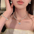 Pearl Heart Necklace and Earring set - 4PCS Pearl Jewelry Set for Women Gold Plated Pearl Choker Necklace Pearl Bracelet Pearl Earrings Set Trendy...