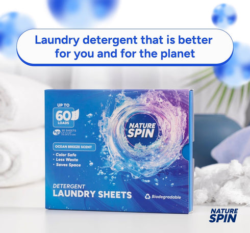 Laundry Detergent Sheets - Travel Size Laundry Sheets for Easy Use - Ocean Breeze Scented, Non toxic, Machine Friendly - Up to 60 Loads - 1 Pack...