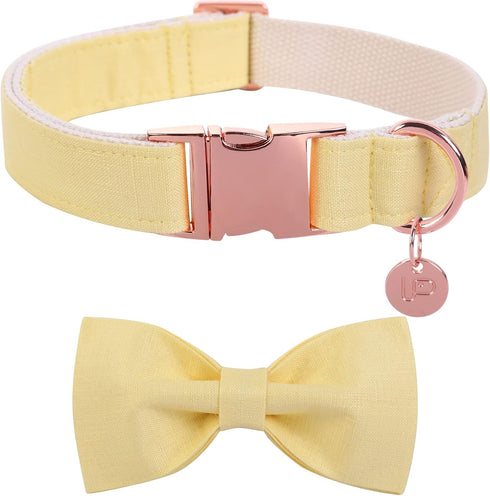 Yellow Dog Collar with Bow Tie, Comfortable Cotton Bowtie Collar with Metal Buckle for Extra Large Dogs, Bow Tie Dog Collar for Girl Boy Dogs, XL,...