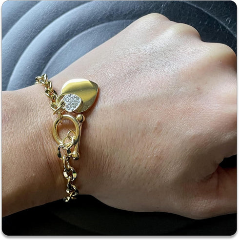 PEAS Fashion Jewelry Bracelet Stainless Steel Heart Link Chain Bracelet...