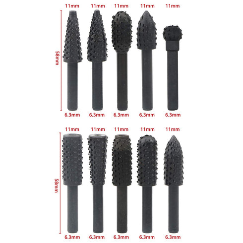 10pcs 6.3mm(1/4 Inch) Shank Rotary Rasp Set, Woodworking Twist Drill Bits, Electrical Tools Woodworking Rasp Chisel Shaped Rotating Embossed Grind...