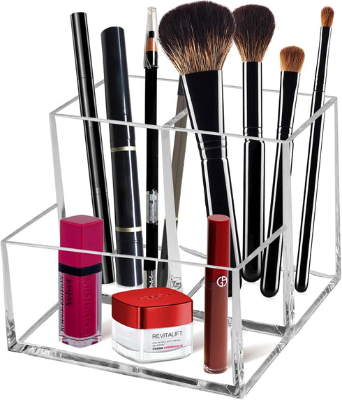 Cerpourt Clear Acrylic Makeup Brush Organizer,Multi-Purpose Cosmetic Brushes Storage Holder with 3 Slots,Pencil Pen Holder for Desk,Desk Organizer...