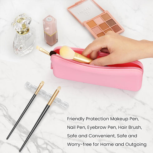 Travel Makeup Brush Holder,Silicone Makeup Brush Holder,Makeup Brush Bbag,BPA free Travel Accessories7.9 x 3.15 x 1.18 inches-Pink...