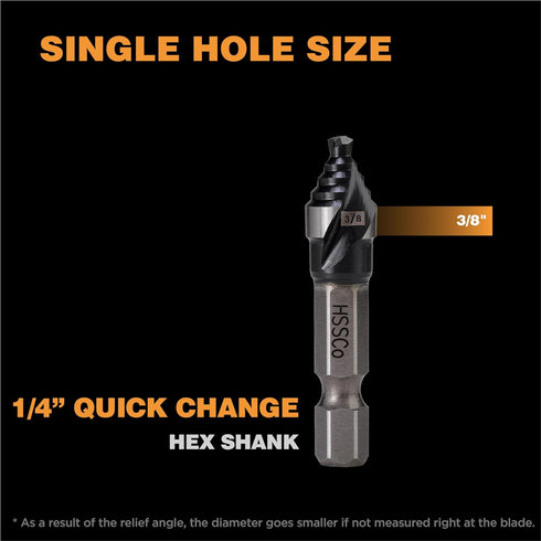 M35 HSS 3/8 Inch Step Drill Bit, Single Size Unibit with Double Spiral Flutesfor Drilling Small Holes on Stainless Steel, Metal, Wood, Plastic...