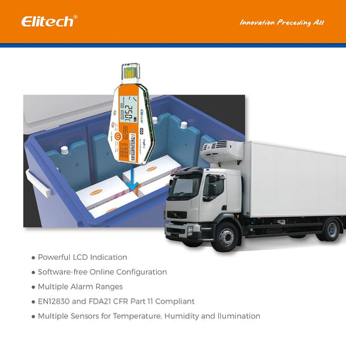 Elitech WHO PQS Certificated Temperature Data Logger 120Days with Light Sensor Single Use Temperature Recorder PDF Report USB Temperature Logger 1...