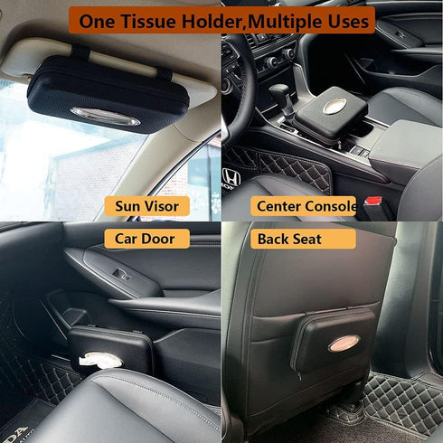 Sun Visor Tissue Holder, Zipper Napkin Holder, PU Leather Backseat Tissue Case for Car, Vehicle (Black)...